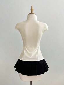 Camisa ajustada de manga corta con cuello mao de algodón negro, nuevo estilo chino retro elegante y versátil para ir a la oficina o el campus, ideal para primavera/verano - Gris - Ver 2