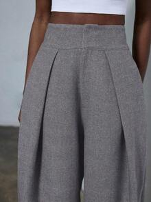 Nuevos pantalones de traje de pierna ancha con pliegues sueltos y estilo casual para ir al trabajo - Gris - Ver 8