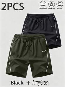 2pcs Men's Drawstring Side Striped Shorts, Casual Sports Fitness Training Pants - Multicolor - View 8