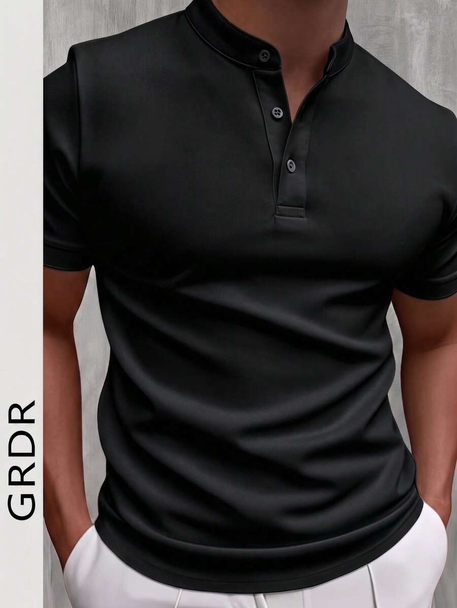GRDR 男士时尚纯色亨利领短袖T恤 | 精致设计 | 夏季必备 | 百搭易穿 | 展现您的时尚风格