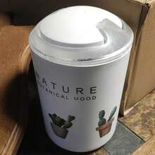 Flip-Top Desktop Trash Can, Bathroom/Office Waste Bin With Fresh Green Plant Pattern - White - View 5