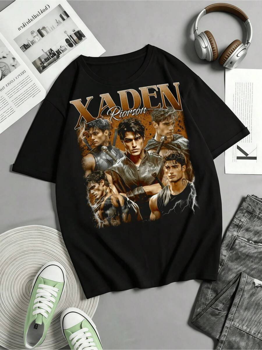 Vintage Xaden Riorson T-Shirt, Fourth Wing Dragon Knight T-Shirt, Gift For Book Lovers - 黑色 - 查看 1