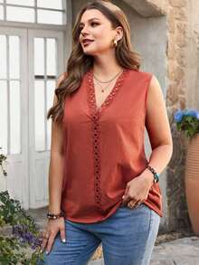 Camisa sin mangas minimalista y lisa de talla grande - Naranja - Ver 3