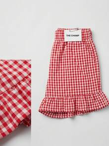 Women's Plaid Ruffled Summer Shorts - Elastic Waist With Pockets - Red - View 5