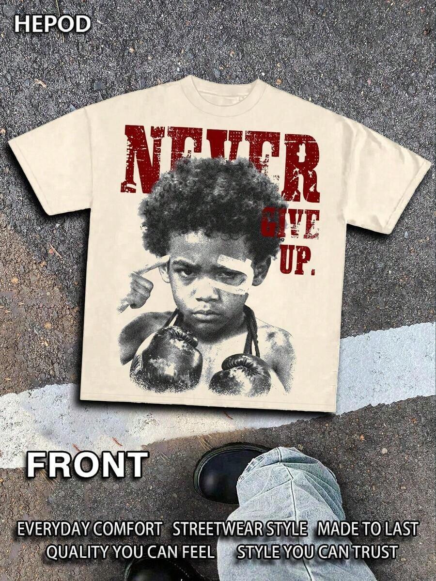 Premium Casual Unisex T-Shirts, Graphic Tees For Men, Urban Style Cotton T-Shirt, Round Neck, Loose Fit, For Autumn Travel And Holidays, Unisex, Gothic And Y2K Style, Print "Walk By Faith, Not By Sight". - 杏子 3 - 查看 1