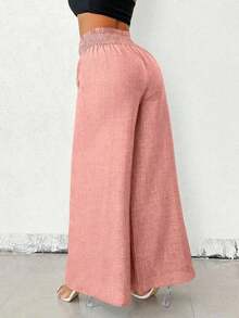 Women's Casual Wide-Leg Linen Pants With Metal Chain Detail, Autumn Style - 珊瑚粉 - 查看 6