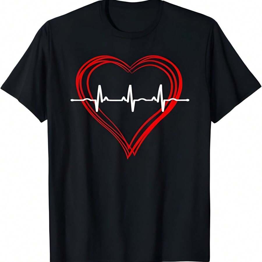 ECG Corazón Amor Cardiograma Camiseta ECG hueco Corazón Camiseta - Negro - Ver 1