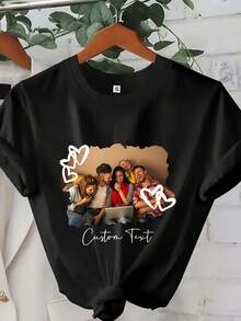 Camiseta Personalizada con Foto y Texto, Camiseta con Imagen de Amigo Personalizada, Camiseta con Foto Personalizada, Camiseta con Foto de Cumpleaños, Regalo de Festividades, Camiseta con Foto Familiar - Negro - Ver 1
