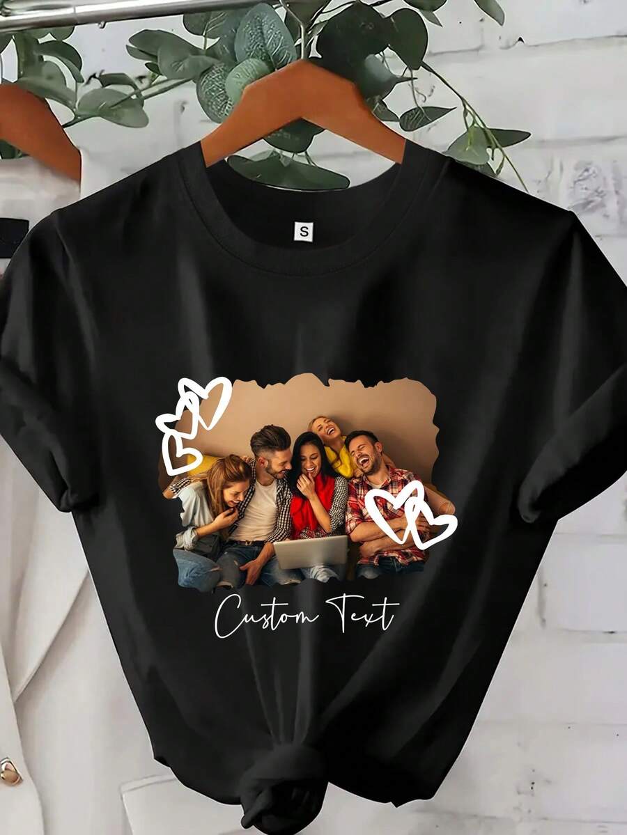 Camiseta Personalizada con Foto y Texto, Camiseta con Imagen de Amigo Personalizada, Camiseta con Foto Personalizada, Camiseta con Foto de Cumpleaños, Regalo de Festividades, Camiseta con Foto Familiar - Negro - Ver 1