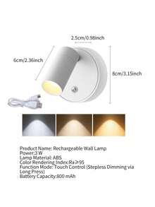 LED Magnetic USB Rechargeable Wall Lamp Spotlight, Wireless No Drilling Bedroom Bedside Reading Light, Ambient Lighting For Paintings - 彩色 - 查看 11