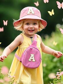2 Pieces A-Z Letter Children's Bucket Hat, Stylish Simple Visor With A Shoulder Crossbody Bag, Suitable For Boys And Girls To Go Out Everyday. - Pink - View 2