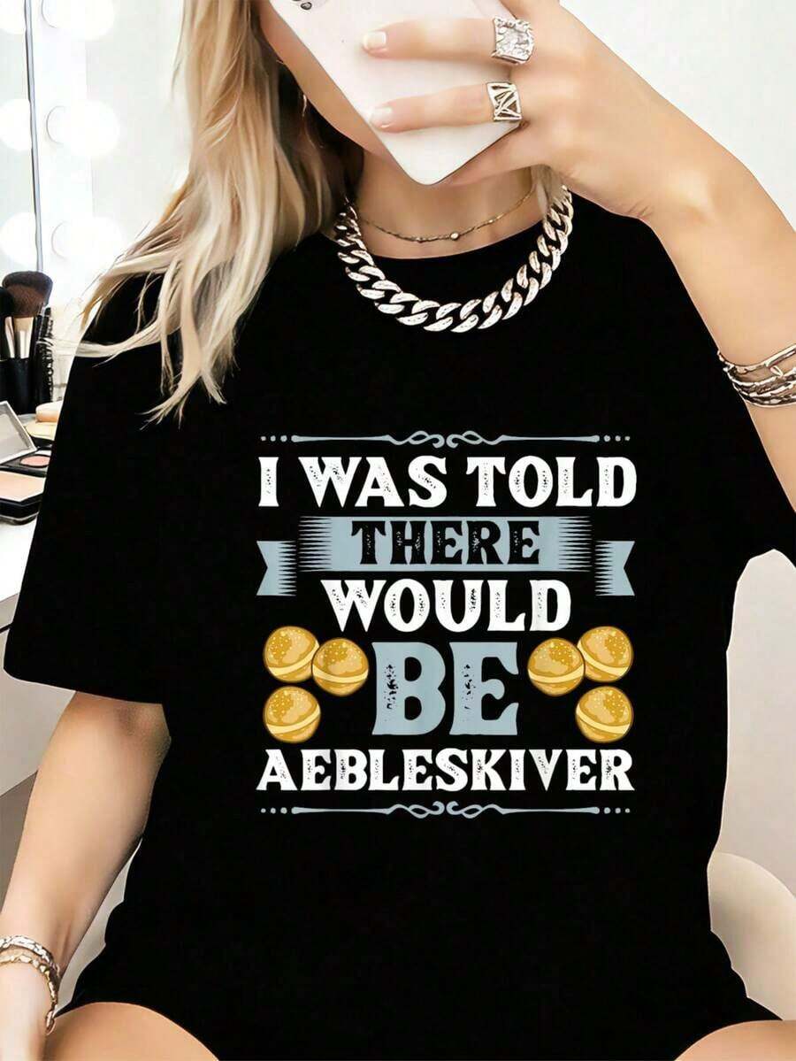 Camiseta danesa Aebleskiver Pancake Pan Recipe Mix Maker - Camisetas gráficas casuales de moda para mujeres - Camisetas de uso diario,Prendas callejeras de estilo fiesta y carnaval con blusas transpirables para uso diario y actividades. - Negro - Ver 1