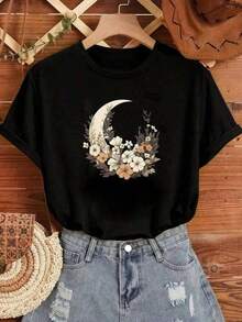 1 pieza de camisetas unisex de cuello redondo y manga corta de  diseñadas por artistas Y2K en el estilo Bababask, hechas de 100% algodón puro. Son casuales y versátiles, adecuados para ropa de calle, salidas diarias, campamentos, conciertos, eventos de hip-hop, rock y rap, con patrones de celebridades. Ideal para festivales, otoño y uso durante todo el año.Suitable for spring, summer and autumn - Negro - Ver 2