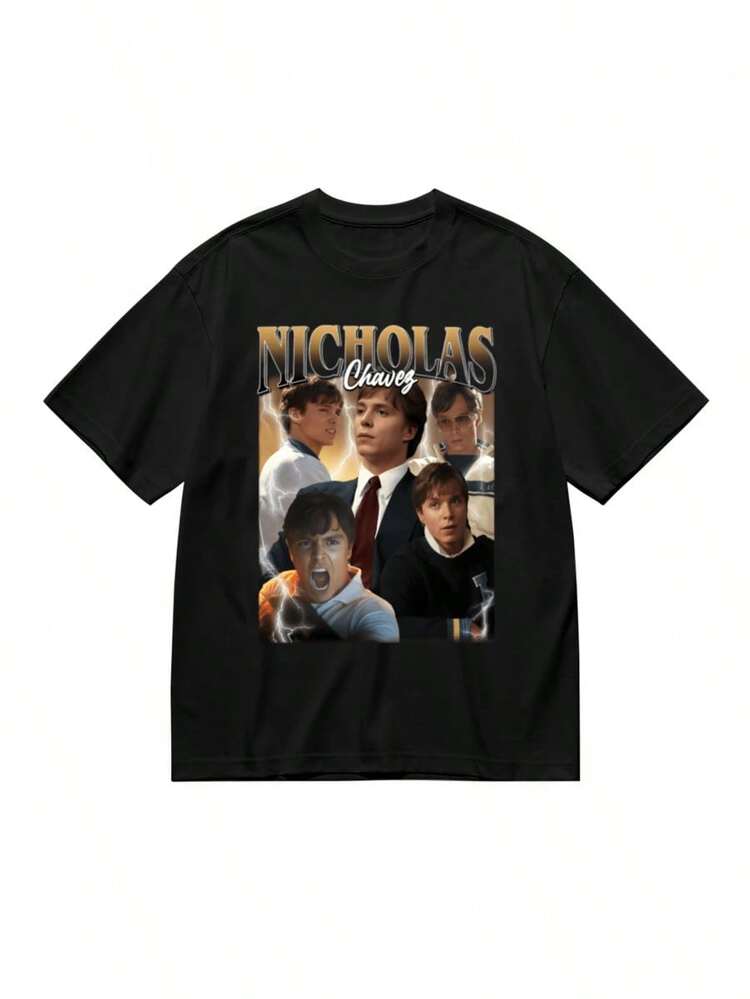 1 pieza Camiseta de Algodón Retro Vintage de los 90 de Nicholas Chavez - Camiseta Básica Minimalista Casual, Top de Streetwear de Alta Calidad con Hombros Caídos, Camiseta Lisa Versátil para Hombres y Mujeres, Ideal para DIY y Uso Diario, 180g Algodón 100% - Negro - Añade 12