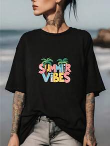 Camiseta de Mujer Summer Vibes 180g - Idea de Regalo Perfecta para el Verano, Ideal para Vacaciones Familiares y Picnics de Empresa, Camiseta Divertida y Ligera para Cualquier Ocasión 100% Algodón - Negro - Ver 7