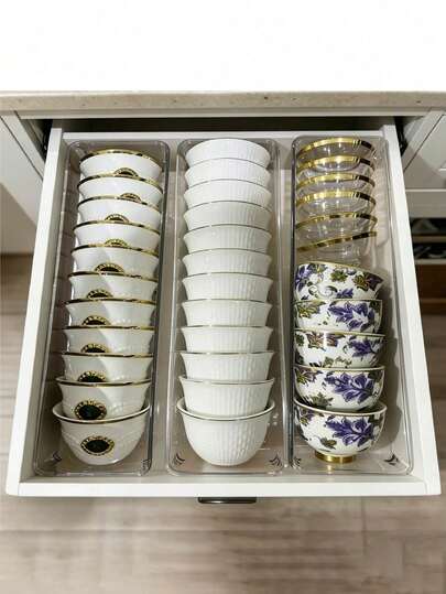 6pcs Transparent Cup And Spoon Storage Box, Cosmetics Storage Basket, Skin Care Product Storage Rack, Bedroom Dresser Storage Box, Clear Stackable Drawer Organizer, Multi-Purpose Desktop Storage Box, Multi Specification Desktop Storage Box, Compartment Sorting Box In The Drawer, Space-Saving Organizer
