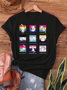 Una camiseta de mujer de manga corta, holgada, moderna, retro y elegante, adecuada para actividades al aire libre en primavera y verano;una camiseta de hombre con estampado de gato arcoíris, de manga corta y cuello redondo, informal, adecuada para verano y primavera;ropa de mujer.blusas para mujer,blusas casuales para dama,tops,, mujer premium,y2k,playeras de mujer curvy,ofertas y liquidaciones ropa mujer,playeras deportivas para mujer,,playeras de hombre, mujer,blusas>elegante YUYS - Negro - Ver 8
