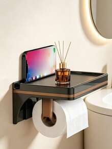 1PC Bathroom Storage Shelf - A Toilet Paper Holder Featuring An Extended Storage Platform. This Sturdy Unit Serves As Both A Mobile Phone Stand And A Storage Shelf, Specifically Designed To Hold Baby Wipes, Bath Essentials, And Various Small Necessities. An Ideal Choice For New Parents, Bathrooms, And Nurseries. - Multicolor - View 7