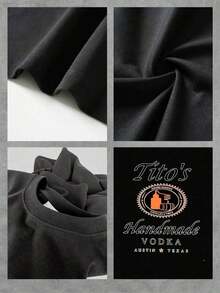 Camiseta negra inspirada en la marca "Tito's Handmade Vodka" - Con tipografía y logotipo de "Tito's Handmade Vodka" en la parte delantera y trasera!Camiseta 100% Algodón 220g con Estampado a Doble Cara |   Diseño exquisito |   Suelto y cómodo |   Fácil de combinar | - Negro - Ver 4