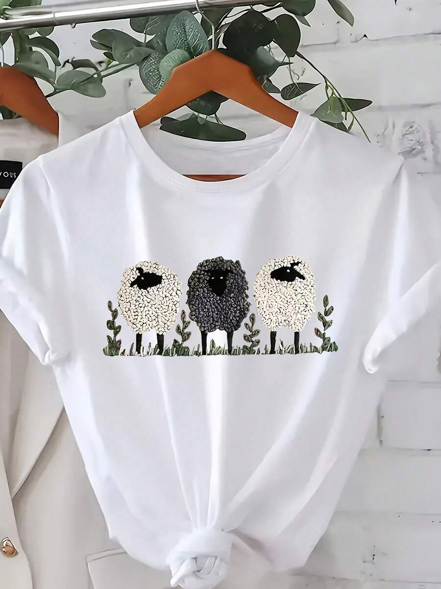 Women's 100% Casual Short Sleeve T-Shirt - Fashionable Printed Crew Neck Short Sleeve Tee, Breathable Machine Washable Fabric, Comfortable, Easy, And Stylish For Everyday Summer Wear. Perfect Gift. Relaxed Fit. Local Shipping. - 白色的 - 查看 1