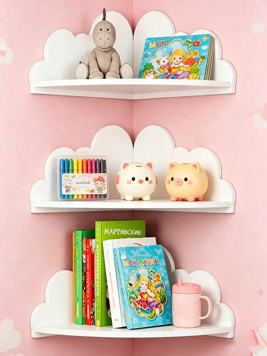 1/3 chiếc kệ hình đám mây cho phòng trẻ em, kệ gỗ thủ công trang trí hình đám mây treo tường, giá đựng đồ. - trắng - Xem 1