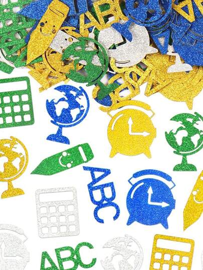 200pcs Back To School Confetti, ABC, Pencil, Calculator Cutouts School Themed Table Scatter For First Day Of School Party.