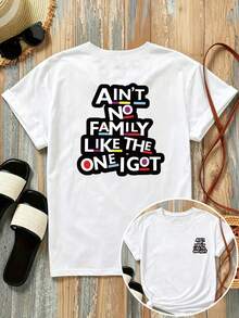 New 180g Short-Sleeved T-Shirt, 1% Cotton, With Front And Back Prints - No Family Like The One I Have - Fashionable Printed T-Shirt For Women, Short-Sleeved, Suitable For All Seasons, Modern Clothing - Can Be Used As A Base Layer In Spring And Autumn Or Alone In Summer, Unisex. - 白色 - 查看 7