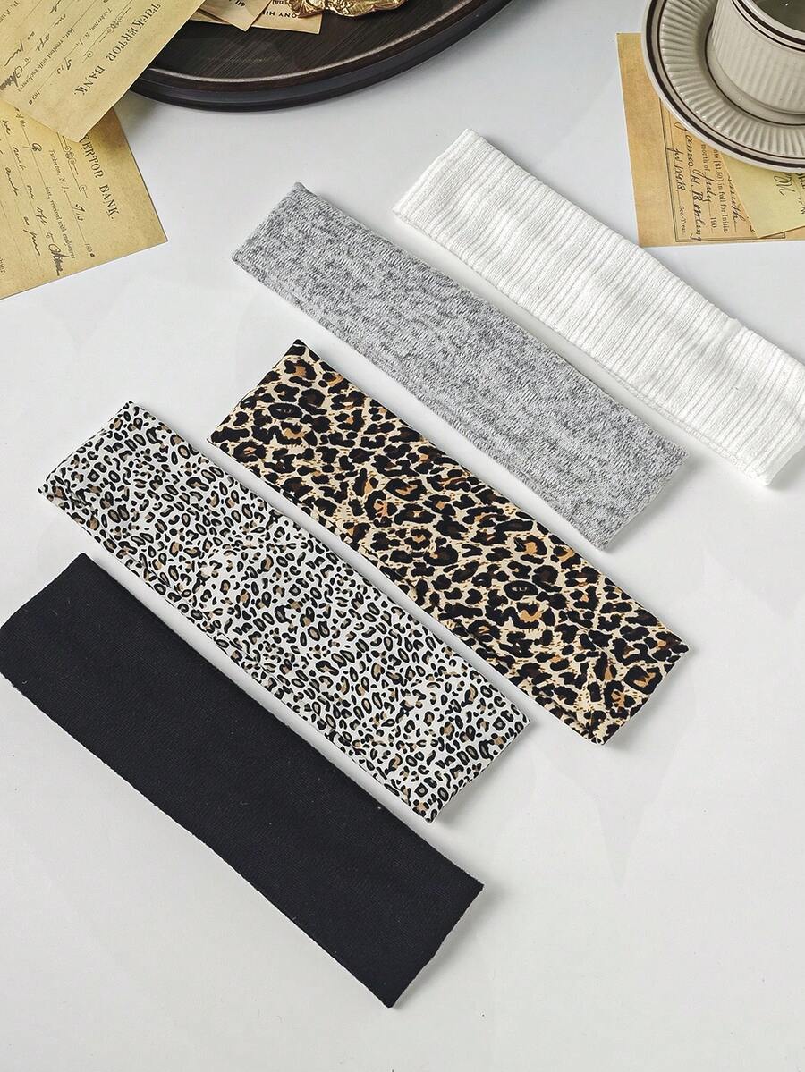 5 chiếc băng đô satin in họa tiết da báo đa năng, phụ kiện tóc hàng ngày cho nữ, băng đô turban, băng thấm mồ hôi, băng đô mùa thu đông cho trang phục đi nghỉ mát, khăn choàng thanh lịch cho nữ, khăn bandana mềm mại cho trang phục mùa hè, du lịch, sinh nhật. - Nhiều màu - Xem 1