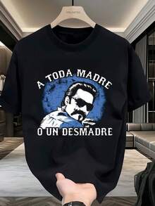 Camiseta de algodón gráfica estilo Y2K de México TODA MADRE O UN DESMADRE - Suave y cómoda, cuello redondo, manga corta con impresión de retrato en negrita, moda de streetwear hip hop para todas las estaciones, ropa casual de calle Camiseta de cuello redondo Camisa de algodón - Negro - Ver 6
