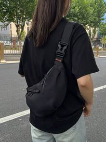 休闲日常斜挎腰包 | 白色简约尼龙腰包 | 可调节肩带,多口袋设计 | 工作/通勤/旅行 - 彩色 - 查看 3