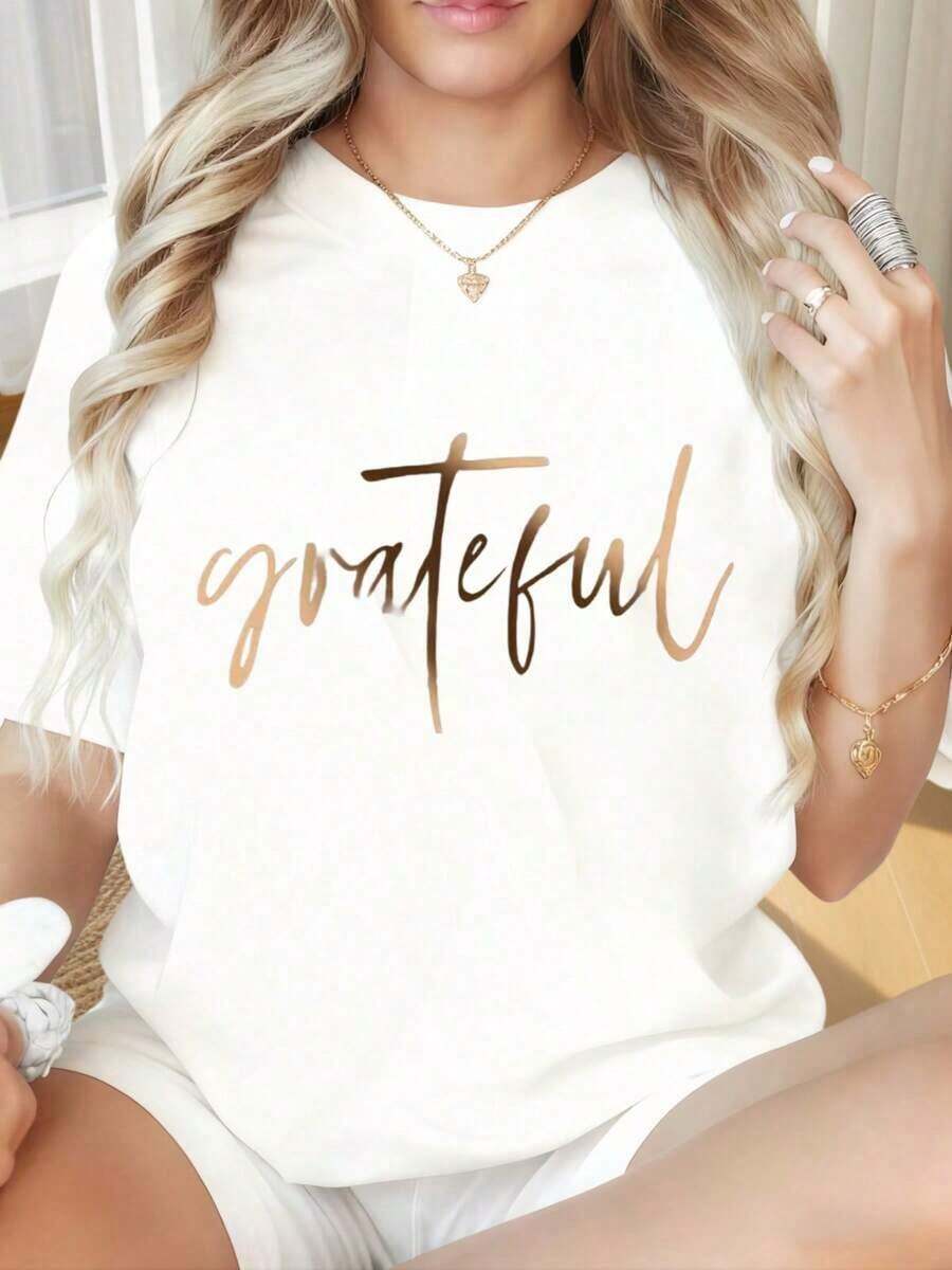 Nueva Colección 2026: Camiseta de Algodón para Mujer con Cuello Redondo y Mangas Cortas, Estampado Divertido. Camiseta Negra con Estampado en Lámina Dorada, Estilo Casual y Holgado para Mujer. Camiseta Suave y Cómoda con Cuello Redondo para Uso Diario. Adecuada para el Día de San Valentín, Fiestas de Navidad, Actividades Deportivas, Fiestas de Fin de Año, Salidas, Deportes y Otros Regalos Festivos. - Blanco - Ver 1