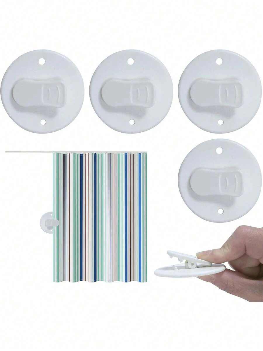 2 kẹp rèm tắm bằng nhựa chống bắn nước, miếng dán tự dính - Thích hợp cho rèm phòng tắm, kẹp rèm | Chức năng kẹp chắc chắn - trắng - Xem 1