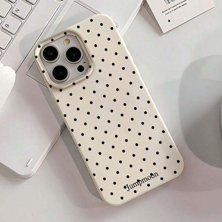 1pc Black Polka Dot UV Printed Pattern Design Leather Texture Phone Case - Multicolor - View 1
