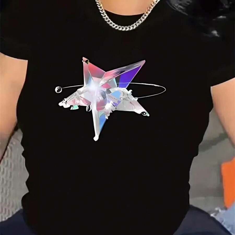 Printed T-Shirt For Men And Women - Black - View 1