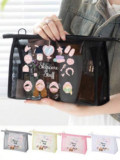 Túi đựng mỹ phẩm lưới với họa tiết chủ đề chăm sóc da, có in chữ 'skincare stuff', túi đựng mỹ phẩm đa năng, túi đựng đồ di động, túi trang điểm, túi chăm sóc da, đồ dùng du lịch, đồ dùng ký túc xá, đồ dùng phòng tắm, đồ trang sức, son dưỡng môi và mỹ phẩm, túi đựng đồ dùng học tập, túi trang điểm khi đi nghỉ mát, đồ trang điểm, quà tặng cô dâu, quà tặng mẹ, quà sinh nhật, quà tặng bạn bè và giáo viên.