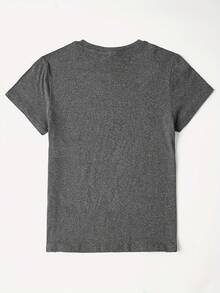 Short-Sleeved T-Shirt With Rabbit Print, Casual Style - Polyester Fabric, Perfect Choice For Summer, Comfortable Women's Fashion - Soft And Breathable, Ideal For Casual Daily Wear. - 灰色 - 查看 2