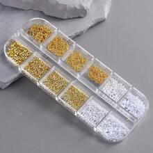 12格 3D 金色鏈條珍珠混色鋼珠鏈 水鑽鑽石 Y2K 復古哥德風美甲裝飾 釘珠美甲配件 DIY 美甲用品，美感美甲飾品 - 彩色 - 查看 10