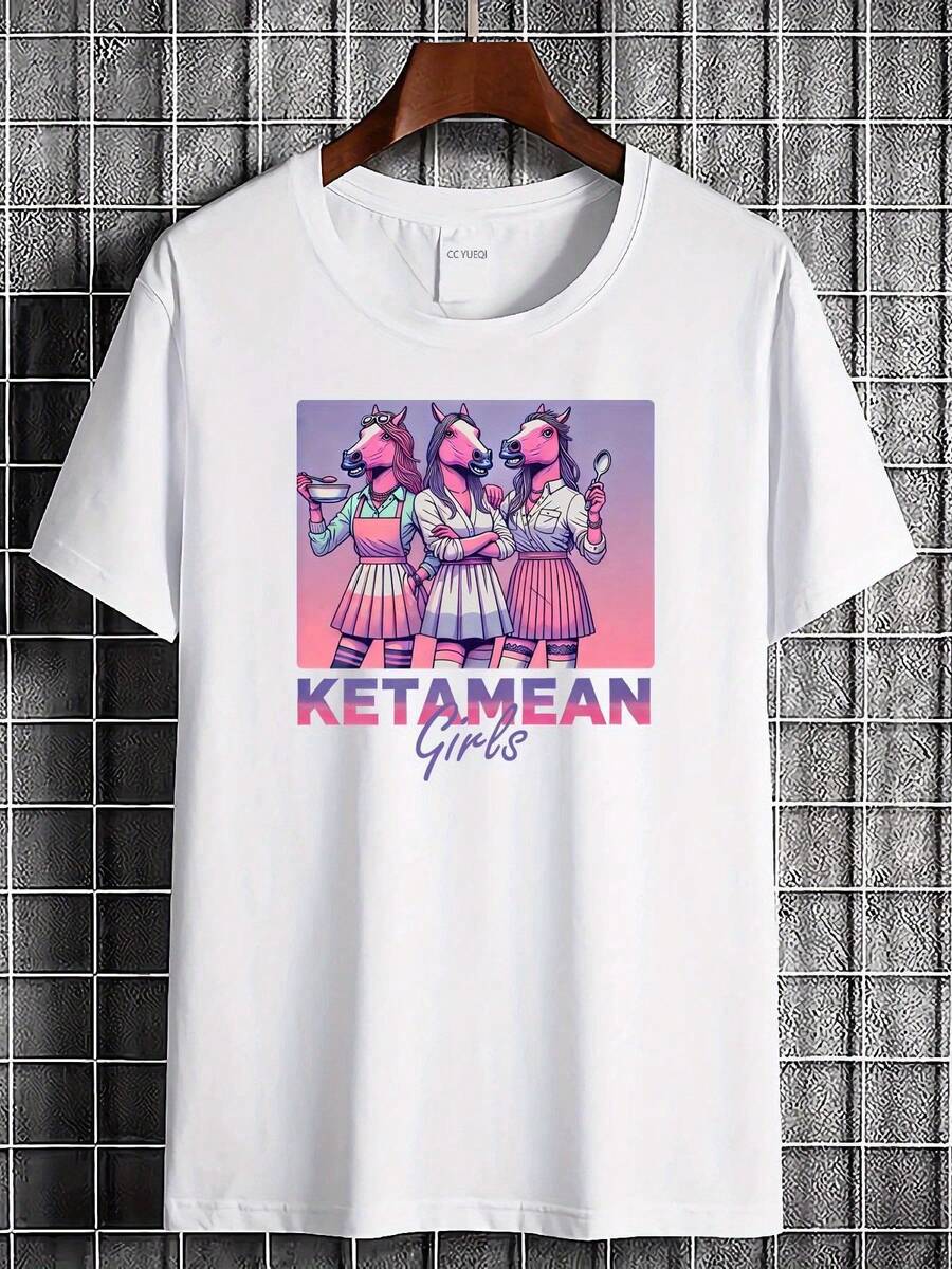 | Exquisite Design | Loose And Comfortable | Easy To Match | 1 Piece Ketamean Mean Meme Graphic T-Shirt 100% Pure Cotton - Funny Slay Queen Design, Unisex Casual Wear, Soft And Breathable Fabric, Short-Sleeved White T-Shirt For Birthday Party Gift And Casual Wear, Urban Fashion, Fashion With Humor, Funny Design, Durable Print. - 白色 - 查看 1