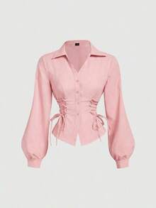 MOD Blusa blanca elegante con mangas de farol y cintura anudada, simple y versátil para el trabajo y el transporte, blusas elegantes para mujeres, camisa con lazo, blusa blanca con lazo delantero, blusas blancas elegantes, camisas y blusas, camisa con lazo, vintage, retro, estilo de dinero antiguo, blusas casuales para mujeres, blusas elegantes para mujeres, blusas de trabajo para mujeres, blusa ajustada, estilo baddie, vestido de San Valentín para mujeres, mujeres de primavera, vestido de San Valentín para mujeres, mujeres de primavera, vacaciones de verano, blusas para mujeres de fiesta - Rosa - Ver 1