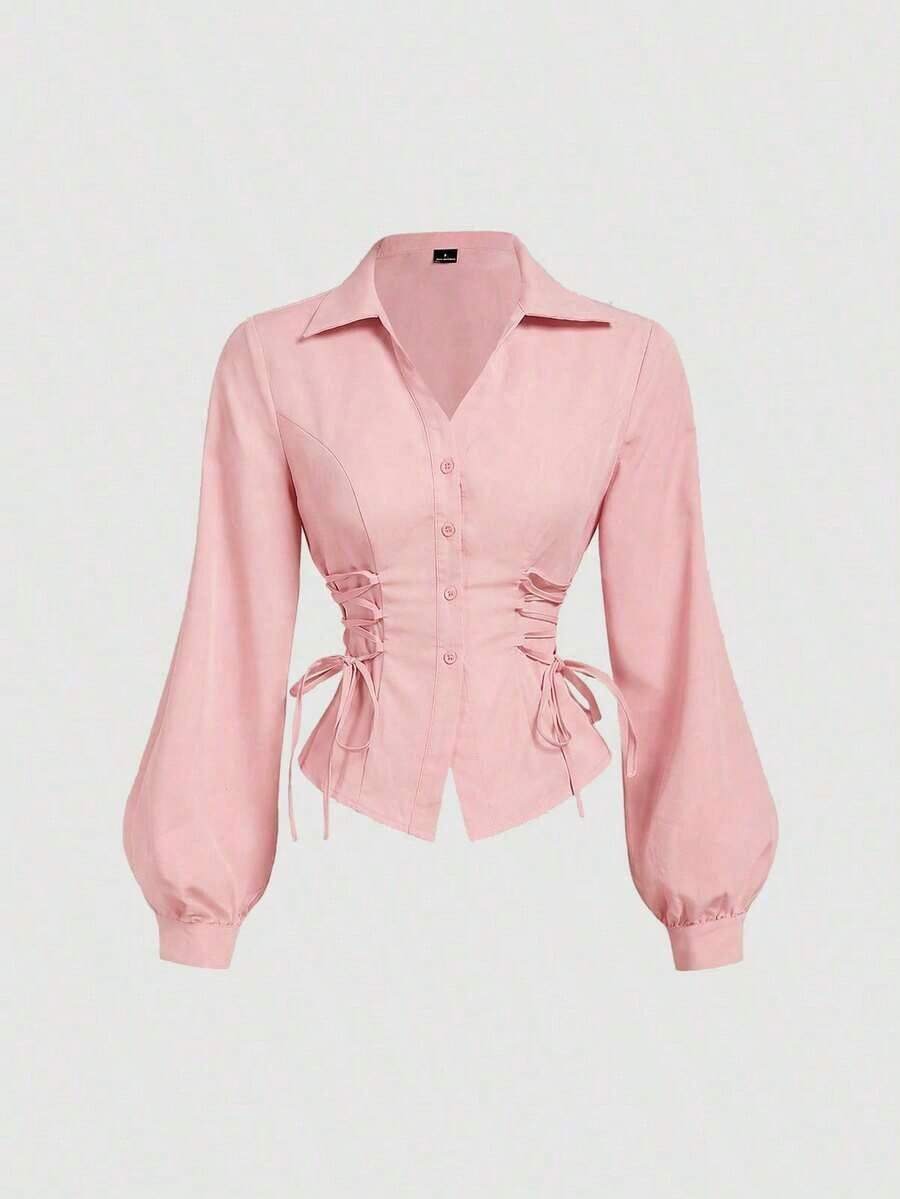 MOD Blusa blanca elegante con mangas de farol y cintura anudada, simple y versátil para el trabajo y el transporte, blusas elegantes para mujeres, camisa con lazo, blusa blanca con lazo delantero, blusas blancas elegantes, camisas y blusas, camisa con lazo, vintage, retro, estilo de dinero antiguo, blusas casuales para mujeres, blusas elegantes para mujeres, blusas de trabajo para mujeres, blusa ajustada, estilo baddie, vestido de San Valentín para mujeres, mujeres de primavera, vestido de San Valentín para mujeres, mujeres de primavera, vacaciones de verano, blusas para mujeres de fiesta - Rosa - Ver 1