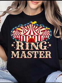 Women's T-Shirt, Circus Master T-Shirt, Vintage Carnival Tent Design, Funny Costume T-Shirt For Parties And Festivals, For Men, Women, Unisex, Casual Wear. - 黑色 - 查看 7