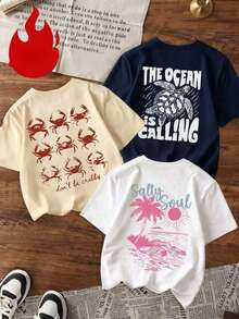 Single Item, Not A 3-Piece Set. Set Of 1. Set Of 1 Loose-Fitting Short-Sleeve T-Shirts With Ocean-Themed Graphics For Women. Breathable Tops Printed With "The Sea Is Calling," "Don't Get Angry," And "Salty Soul." Suitable For Summer Vacations, Beach Parties, Everyday Wear, Perfect For Hot Weather And Casual Girls' Get-Togethers. Y2k T-Shirt Shirt - 白色 - 查看 1
