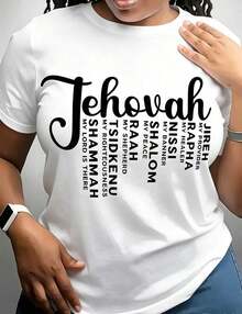 Camiseta Blanca Casual para Mujer con Estampado 'Jehovah', Manga Corta, Cuello Redondo, Corte Regular, Tela Ligeramente Elástica - Blanco - Ver 6