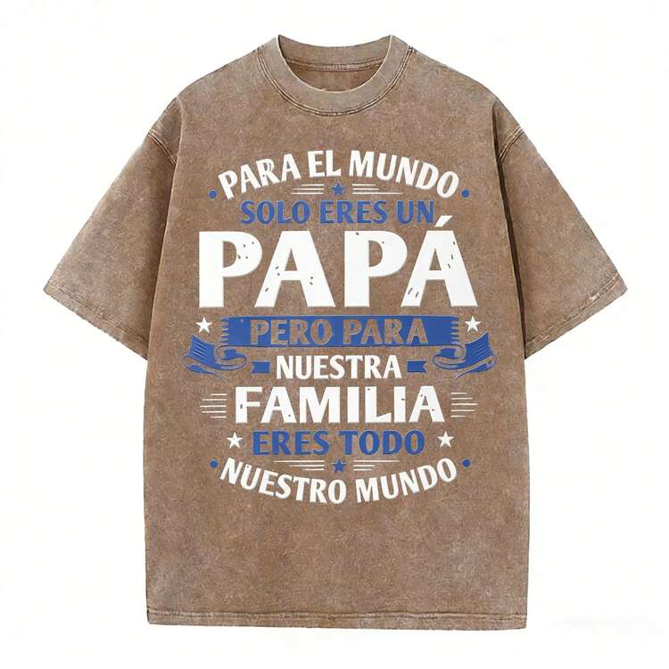 Papa Family Quote Vintage Washed Graphic Tee, Oversized Men Cotton