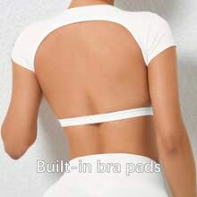 Hearuisavy Breathable Summer Sports T-Shirts, Workout Tops, Activewear, Backless Yoga Clothes, Women's Sports Crop Tops, Gym Top - 象牙胸墊 - 查看 12