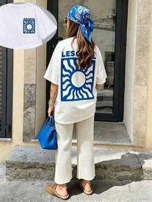 New Summer 2026 Collection, Sunflower Print Holiday T-Shirt, Short Sleeve Graphic Tee With Round Neck, Loose And Casual Fit For Women, Unisex Urban Vintage Style Cotton For Back To School Season, Sizes: S–7XL; Ships In 24 Hours. Breathable And Comfortable. - 白色 2 - 查看 1