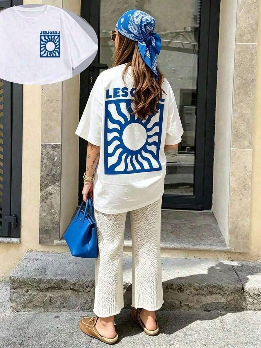 New Summer 2026 Collection, Sunflower Print Holiday T-Shirt, Short Sleeve Graphic Tee With Round Neck, Loose And Casual Fit For Women, Unisex Urban Vintage Style Cotton For Back To School Season, Sizes: S–7XL; Ships In 24 Hours. Breathable And Comfortable. - 白色 2 - 查看 1
