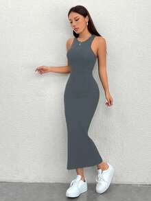 PETITE Vestido Para Mujer De Cuello Redondo Sin Mangas - Gris - Ver 7