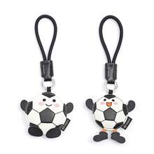 1pc Mini Cute & Energetic Football Style PU Leather Keychain, Cartoon Black & White Football Figurine Zinc Alloy Keyring - Multicolor - View 2