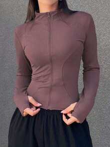 de forro polar de ajuste ceñido con cuello alto de unicolor para mujer, otoño e invierno - Rojo violeta - Ver 3